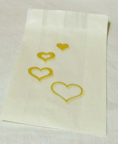 Wedding - Christening Cake Bags -4 x Gold Heart x 100 Bulk Pack